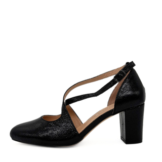 Oren Metallic Cross-Strap Block Heel Pumps